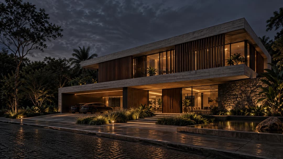 Imagem ilustrativa de estudo conceitual residencial, sem execução atribuída ao arquiteto.